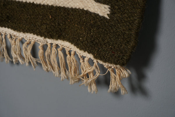 Vintage Wall Tapestry Wall Hanging Rug 1960s Cream Olive Green Wool - Image 5