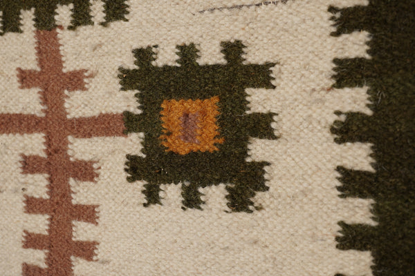 Vintage Wall Tapestry Wall Hanging Rug 1960s Cream Olive Green Wool - Image 6