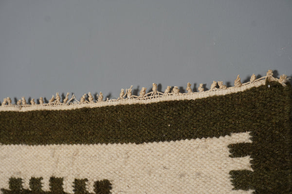 Vintage Wall Tapestry Wall Hanging Rug 1960s Cream Olive Green Wool - Image 7