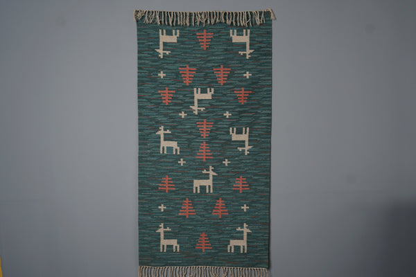 Polish Vintage Tapestry Wall Hanging 1960s Teal Wool