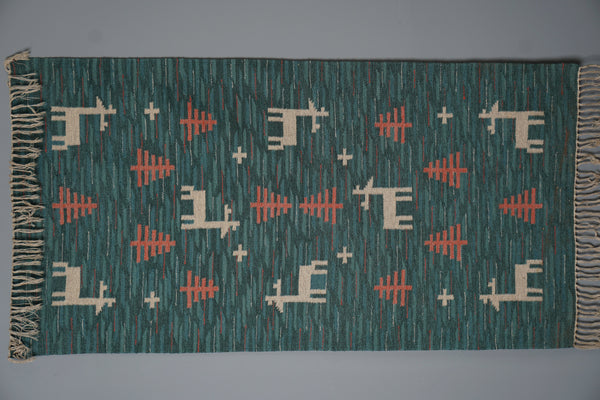 Polish Vintage Tapestry Wall Hanging 1960s Teal Wool - Image 2
