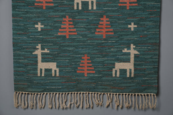 Polish Vintage Tapestry Wall Hanging 1960s Teal Wool - Image 5