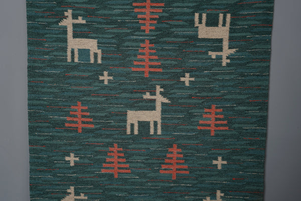 Polish Vintage Tapestry Wall Hanging 1960s Teal Wool - Image 10