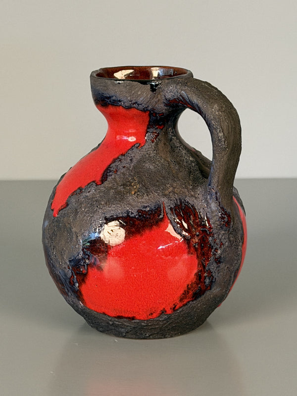 Marei Keramik Pitcher Vintage Fat Lava Handle Vase 60s Red Black Ceramic - Image 2