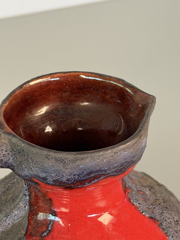 Marei Keramik Pitcher Vintage Fat Lava Handle Vase 60s Red Black Ceramic - Image 5