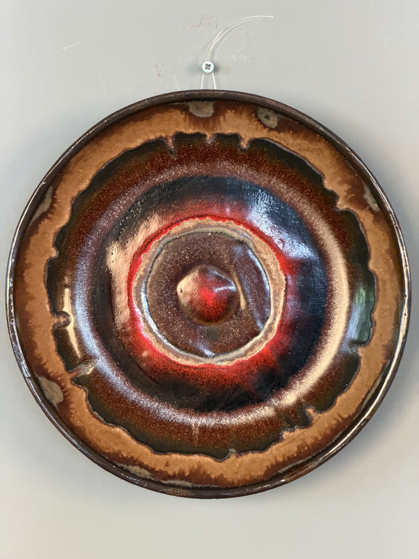 Vintage Wall Plate Studio Pottery 1960s Brown Red Ceramic