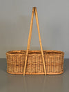 Vintage Rattan Wicker Wine Carrier Basket 1960s Tan Beige