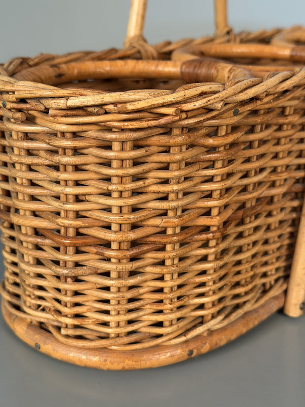 Vintage Rattan Wicker Wine Carrier Basket 1960s Tan Beige - Image 6