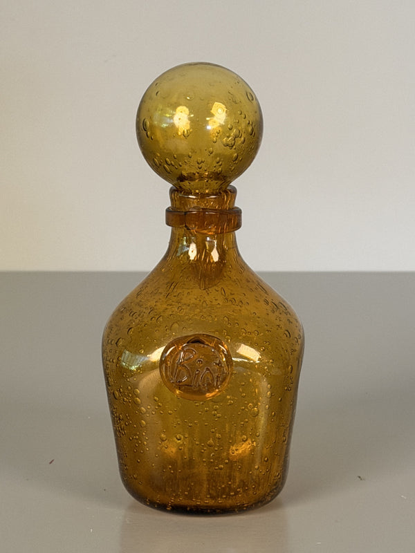 Biot France Bottle with Stopper Amber Mid-Century Modern Glass