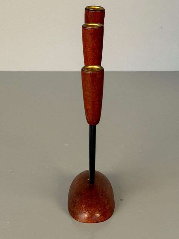 Vintage Candle Holder Teak Wood Metal Brass 1960s Denmark Scandinavian String Style - Image 4