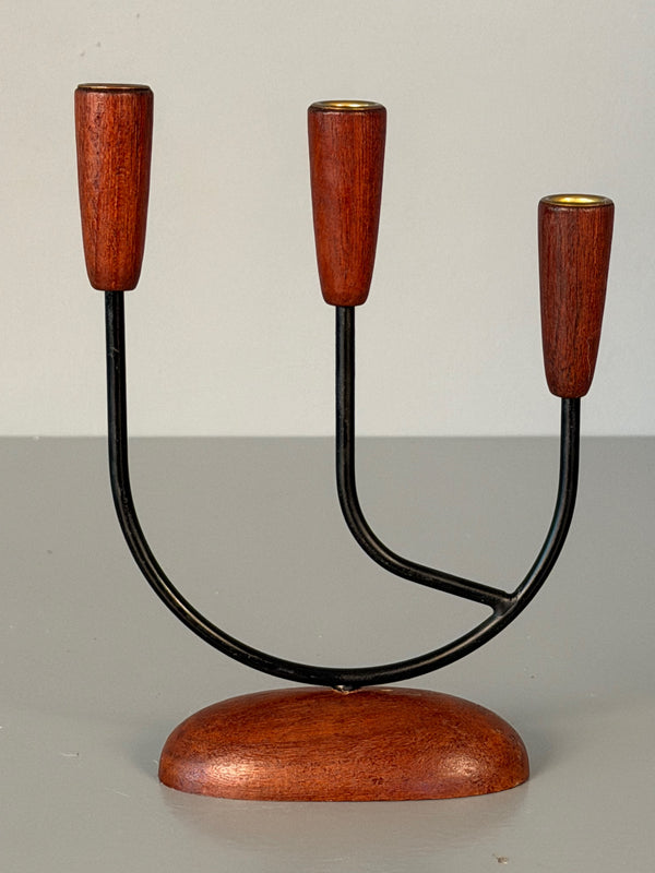 Vintage Candle Holder Teak Wood Metal Brass 1960s Denmark Scandinavian String Style - Image 5