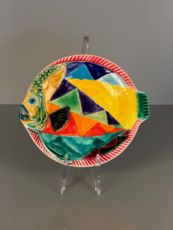 Hillary Decorative Plate Fish Plate 1950s Yellow Blue Ceramic - Image 2