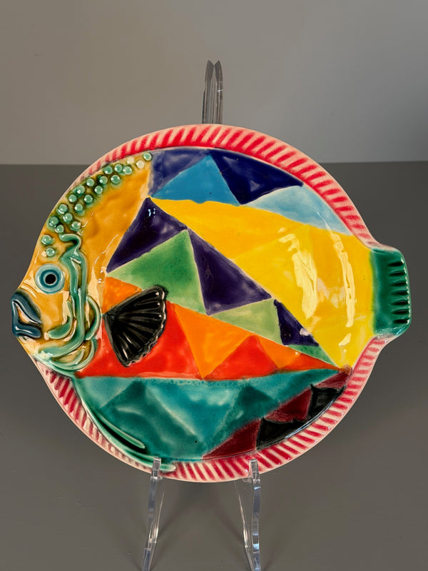 Hillary Decorative Plate Fish Plate 1950s Yellow Blue Ceramic - Image 3