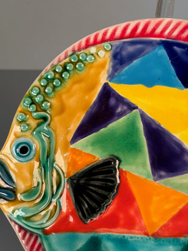 Hillary Decorative Plate Fish Plate 1950s Yellow Blue Ceramic - Image 6