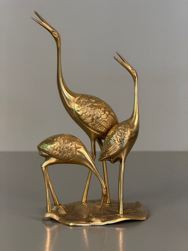Vintage Brass Figurine Statue Cranes Birds 1960s Mid Century - Image 2