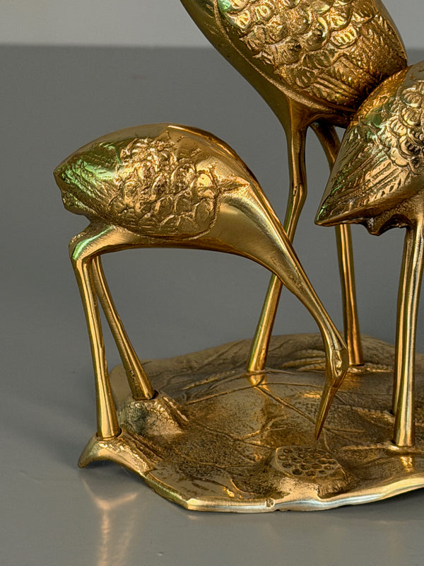 Vintage Brass Figurine Statue Cranes Birds 1960s Mid Century - Image 3