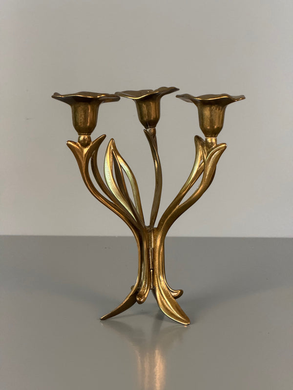 Vintage 3-Branch Candlestick Holder Brass 1960s Mid Century - Image 2