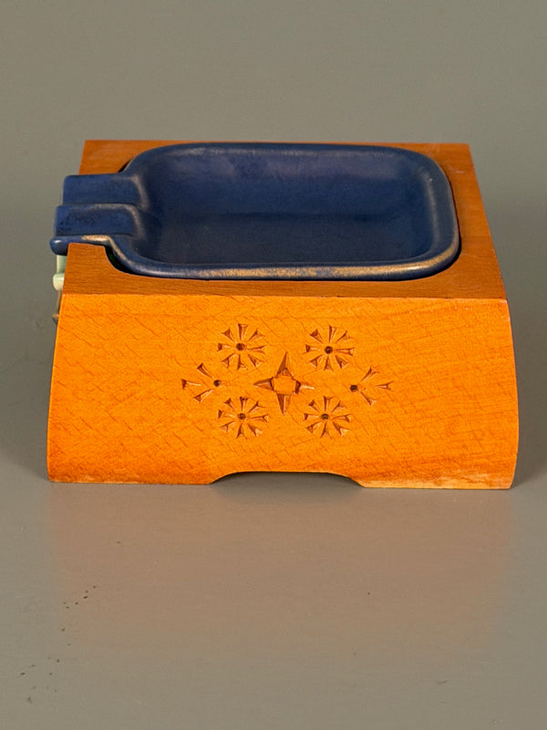 Vintage Ashtray Set 3-Piece Ceramic and Wood 1960s Mid Century - Image 4