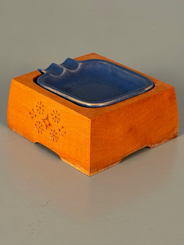 Vintage Ashtray Set 3-Piece Ceramic and Wood 1960s Mid Century - Image 5