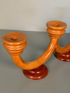 Vintage Candlestick Art Deco Wood 3-Arm Candle Holder 1930s Honey Mahogany - Image 4