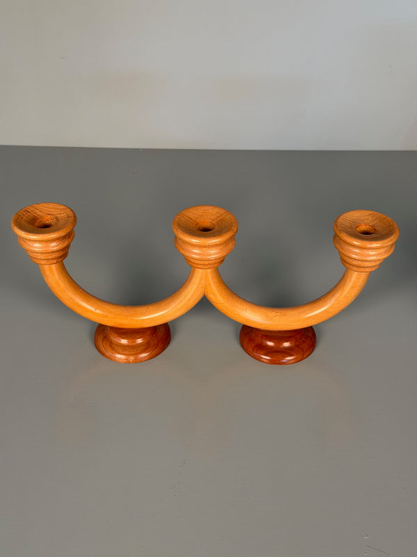Vintage Candlestick Art Deco Wood 3-Arm Candle Holder 1930s Honey Mahogany - Image 8