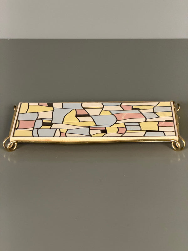 Bonna Made in Germany Tray 1970s Peach Yellow Ceramic Brass - Image 3