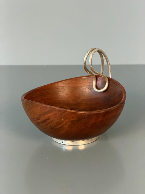 Grasoli Italy Bowl 1960s Brown Silver Wood Metal - Image 2