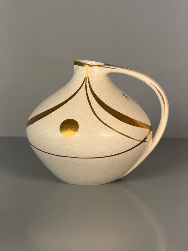 Vintage Ruscha Handle Vase Jug Ceramic Model 315 1960s Cream Gold