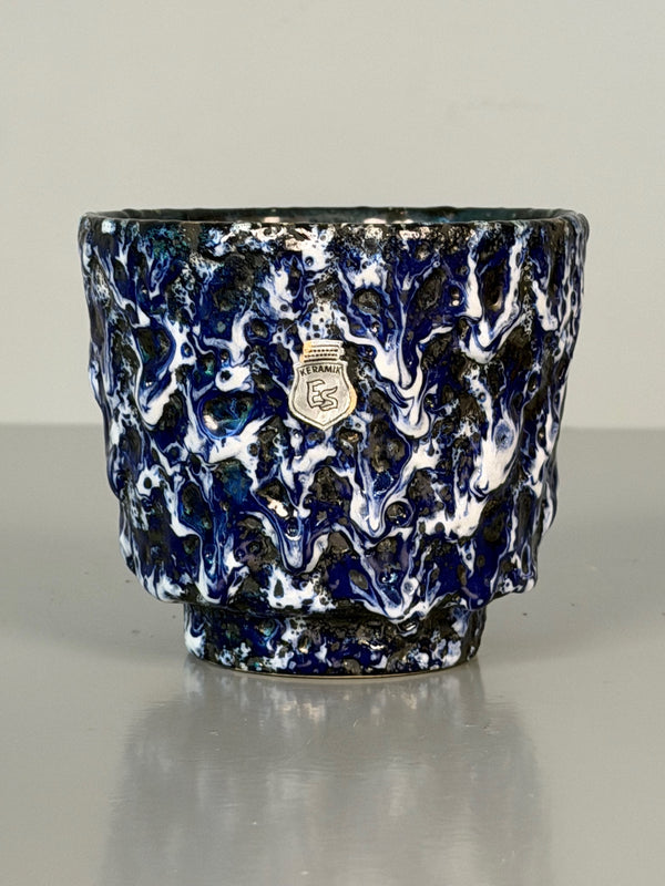 ES Keramik Vintage Planter Fat Lava 60s Blue White Ceramic - Image 2