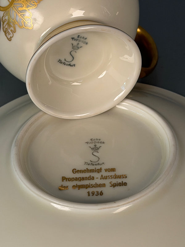 Tuppack Tiefenfurt Cup and Saucer Olympic Games 1936 Porcelain Gold Trim - Image 10