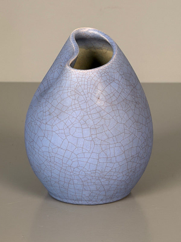 Ernst Lösche Ceramic Vase Mid Century Vintage Crackle 1960s Periwinkle Cream