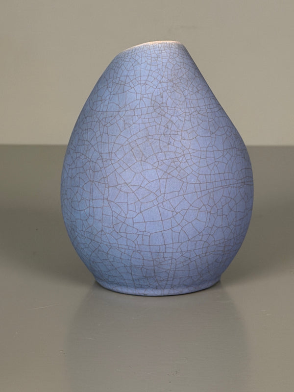 Ernst Lösche Ceramic Vase Mid Century Vintage Crackle 1960s Periwinkle Cream - Image 4