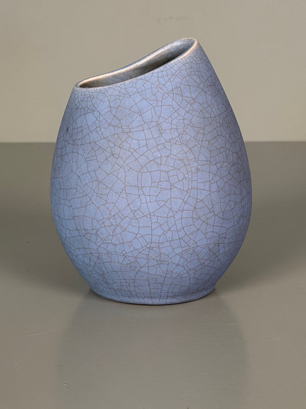 Ernst Lösche Ceramic Vase Mid Century Vintage Crackle 1960s Periwinkle Cream - Image 5