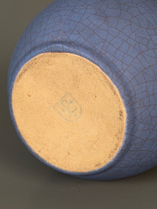Ernst Lösche Ceramic Vase Mid Century Vintage Crackle 1960s Periwinkle Cream - Image 9