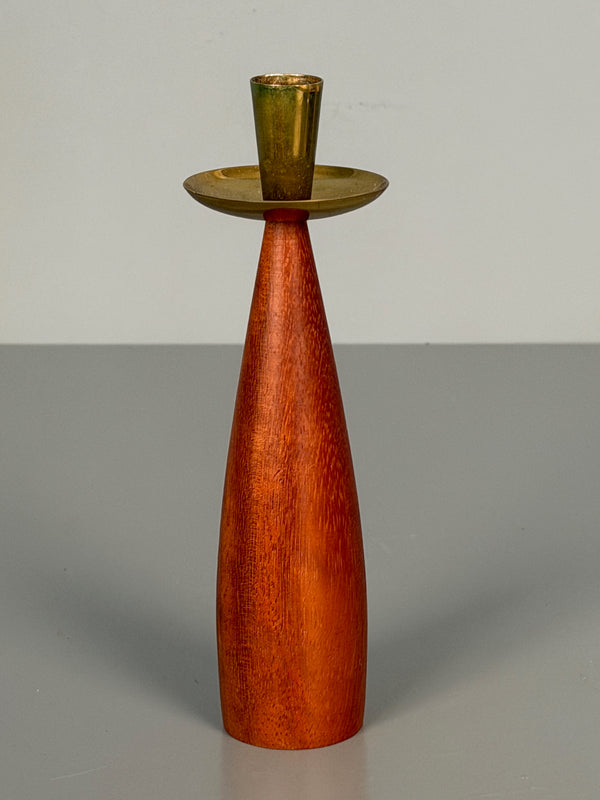 Vintage Candlestick Teak and Brass 1960s Scandinavian - Image 2