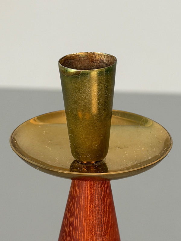 Vintage Candlestick Teak and Brass 1960s Scandinavian - Image 3