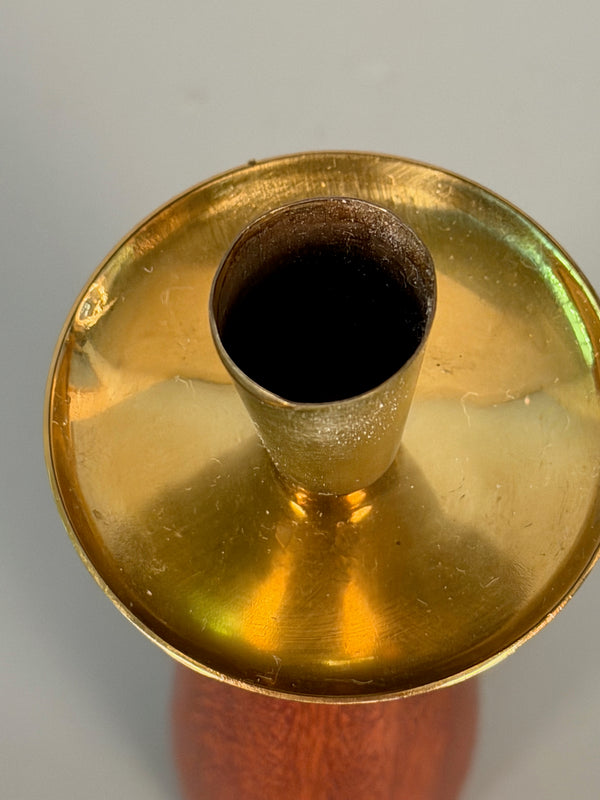 Vintage Candlestick Teak and Brass 1960s Scandinavian - Image 4