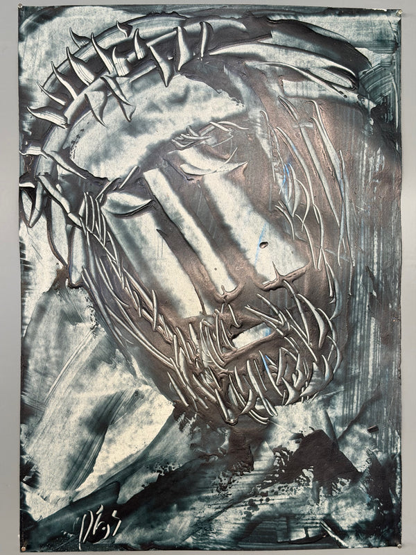 Vintage Painting Expressive Jesus Abstract Christ Portrait 1970s