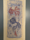 Vintage Art Print Relief Printing Mid Century 1960s Blue Cream Paper - Image 3