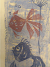 Vintage Art Print Relief Printing Mid Century 1960s Blue Cream Paper - Image 4