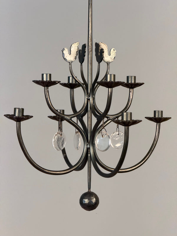 Boda Smide Candle Chandelier Duvan 1960s Silver Glass